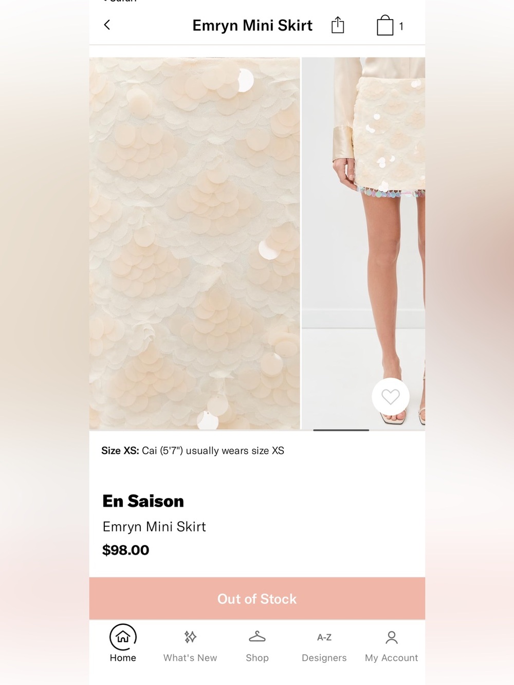 En Saison Emryn Mini Skirt in Soft Ivory Sequin